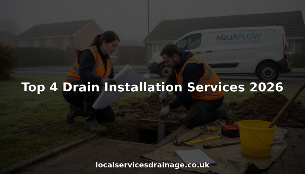Drainage engineers installing drain outside home