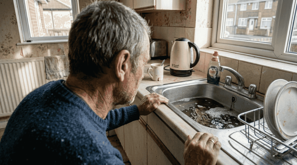 Homeowner checks slow draining kitchen sink