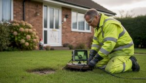 Engineer carrying out UK drain inspection