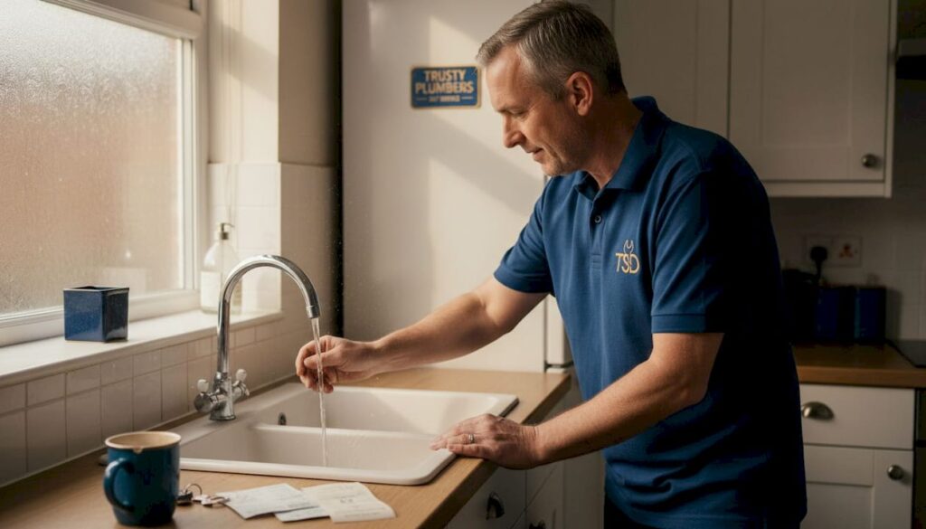 Homeowner testing kitchen sink drainage