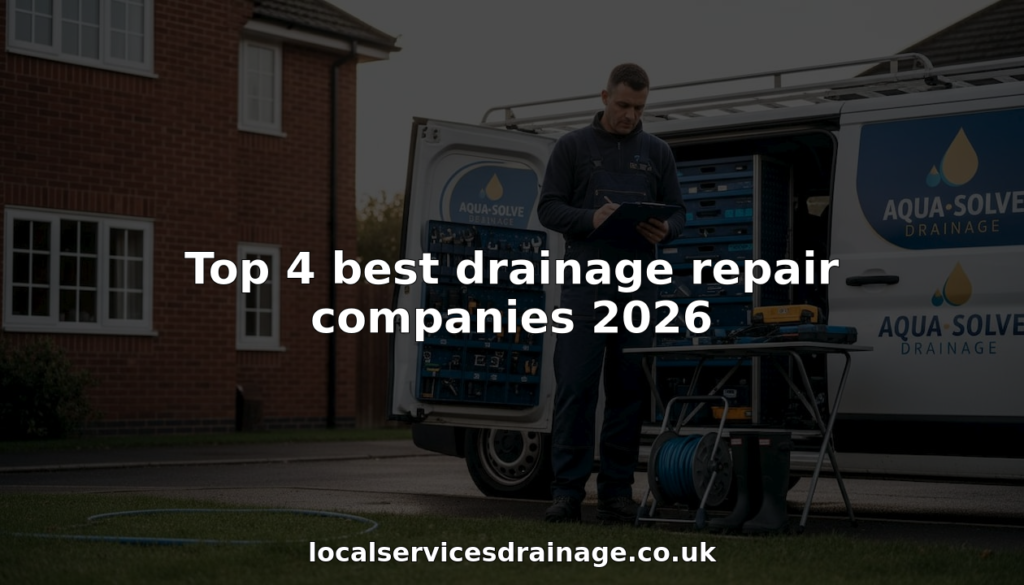 Drainage technician organizes equipment beside service van