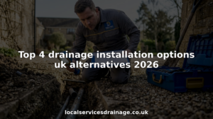 Drainage engineer inspecting pipes on UK driveway